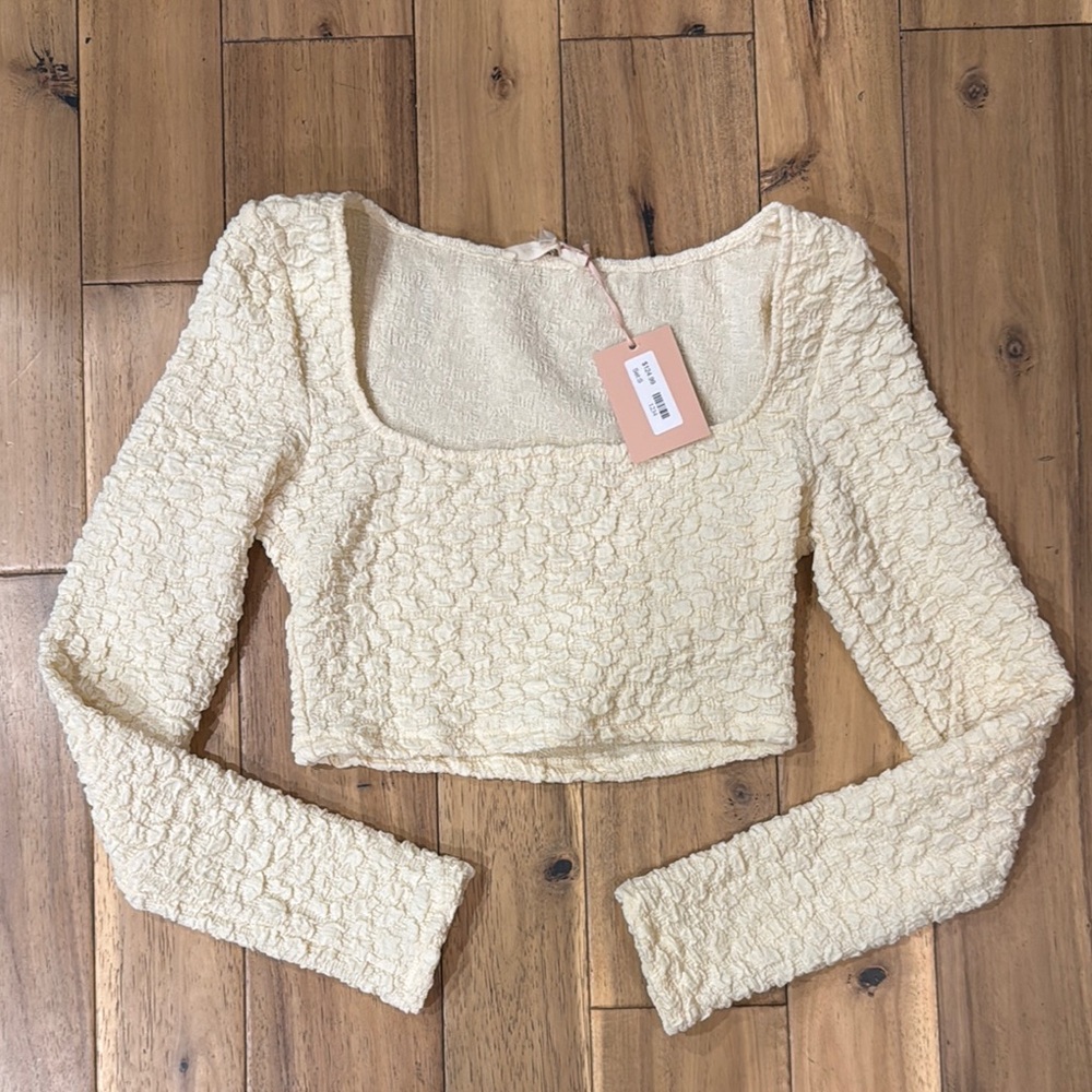 Textured Cream Long Sleeve Crop Top